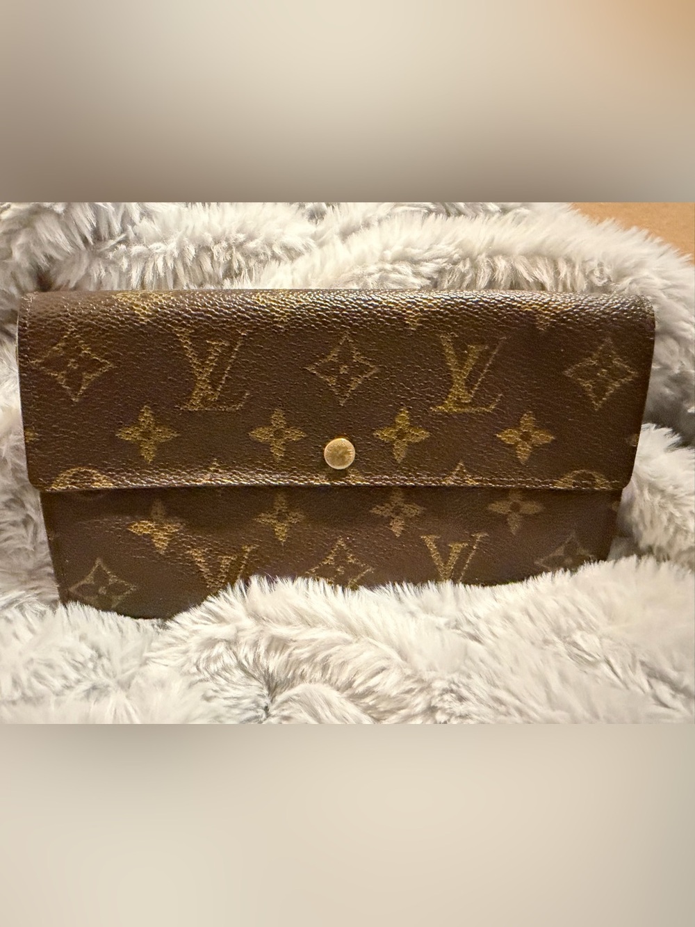 Louis Vuitton Brown Monogram Canvas Clutch with Gold-Tone Snap